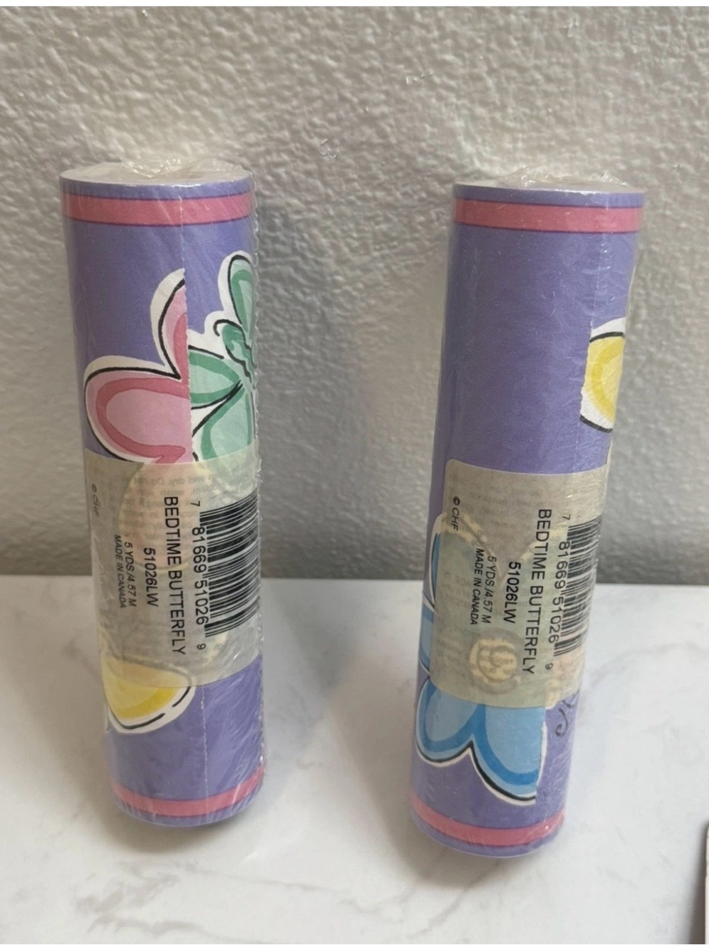 2 roll Borders Unlimited Bedtime Butterfly Wallpaper Border 5 yards each purple
